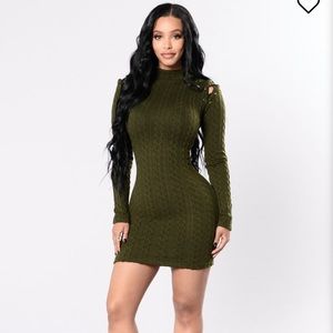 BNWT Fashion Nova Sweater Dress Olive Sz L